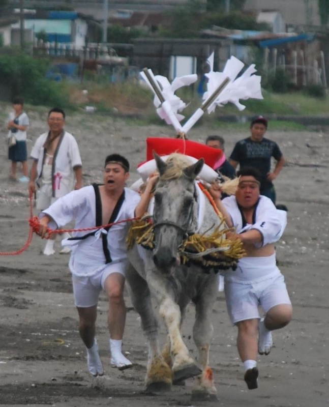 日本千叶县富津市的岩濑海岸举行 “马祭”