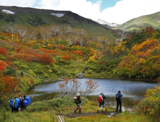 日本北海道层云峡大雪高原温泉迎来赏红叶季   登山客们络绎不绝